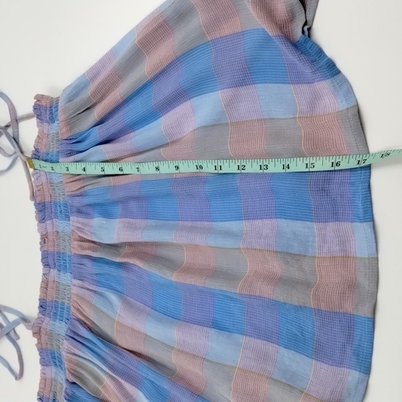 LOFT women's medium pastel blue pink tie shoulder tank top flowy smocked - Picture 7 of 9